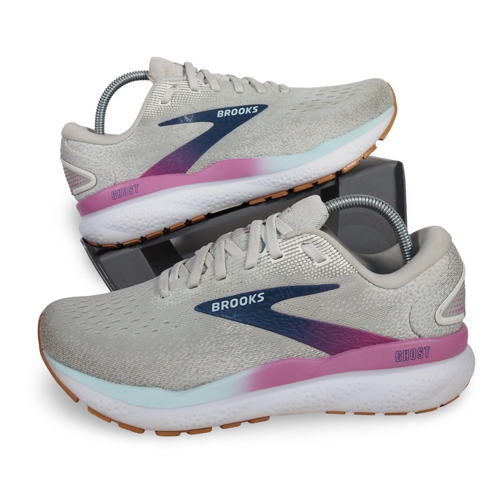 Brooks Ghost 16 Womens 7.5 D Wide White Grey Estate Blue Running Shoes 120407